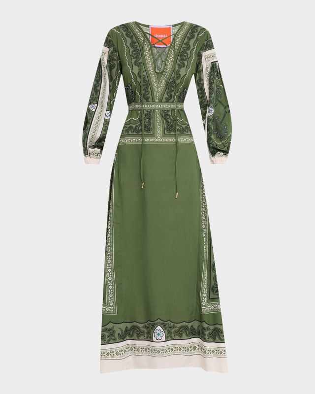 Viviana Laced V-Neck Long-Sleeve Maxi Dress